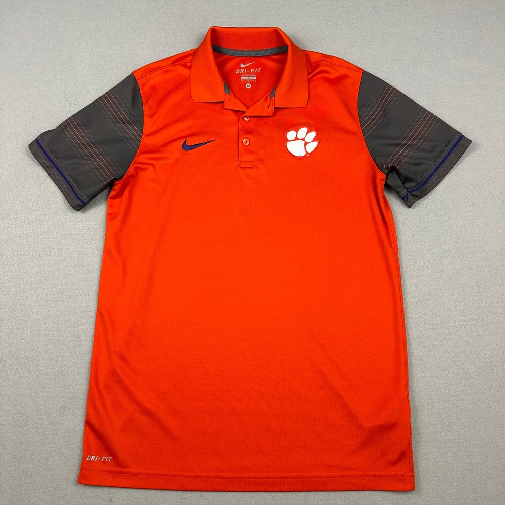 Clemson Tigers Polo Shirt Men Medium Orange Gray Nike Dri-FIT Basketball M